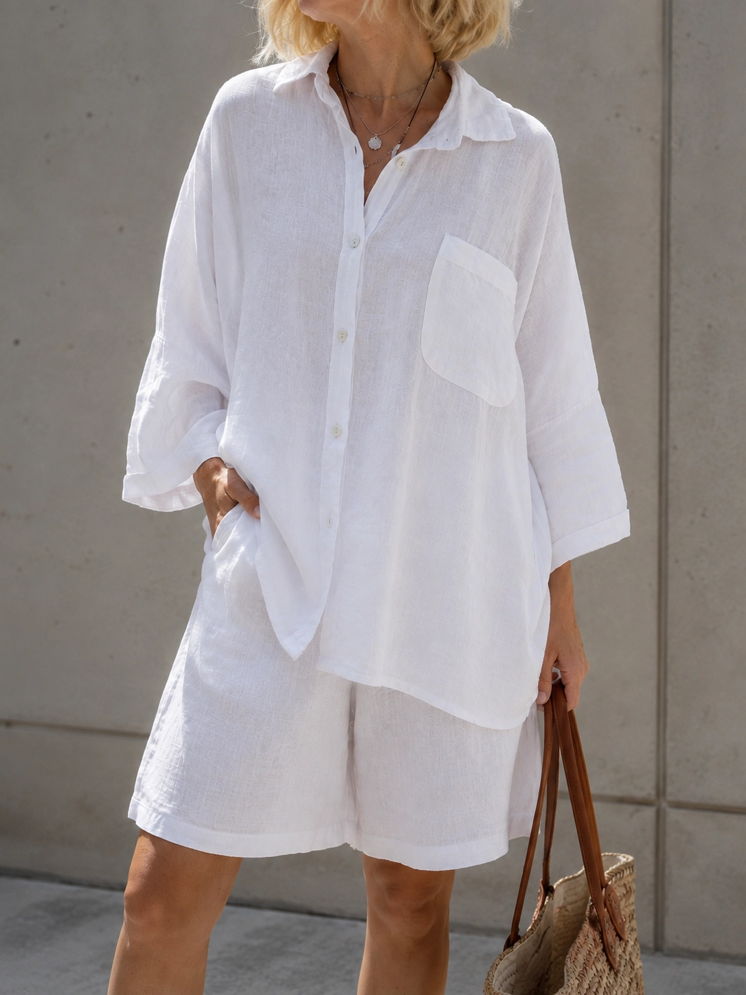 Weißes Oversize-Leinenhemd aus 100 % Leinen