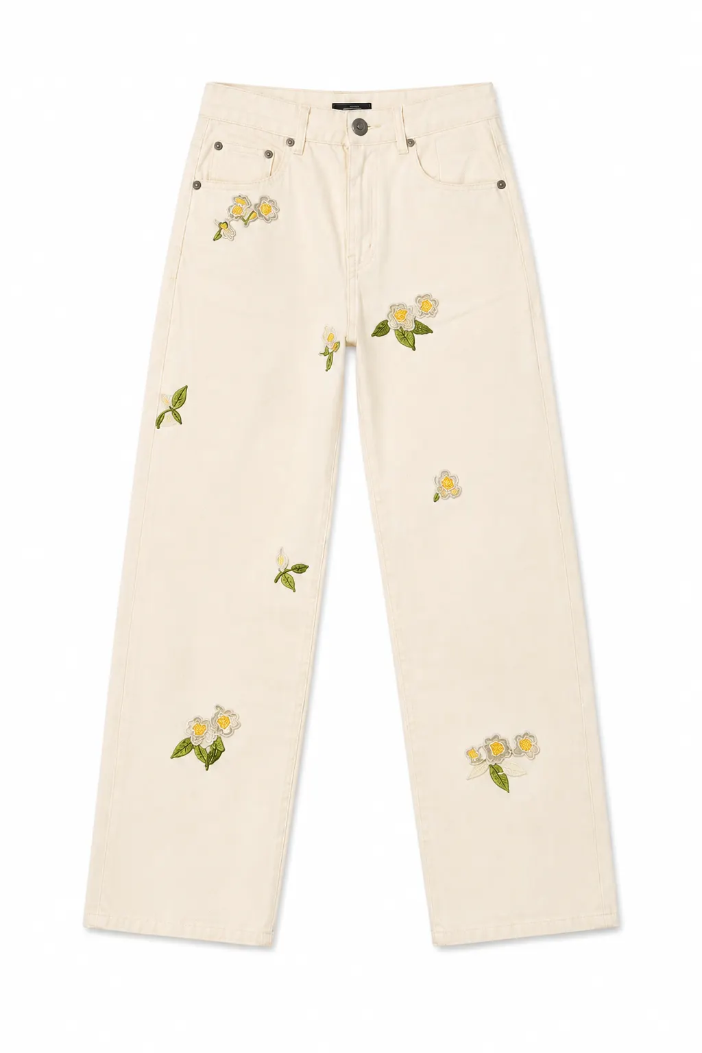 Jeans mit Blumenstickerei in Weiß