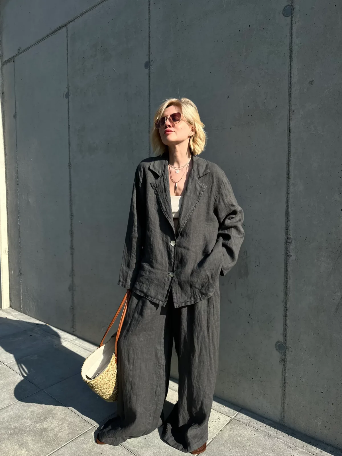 Oversize-Leinenblazer in Graphit