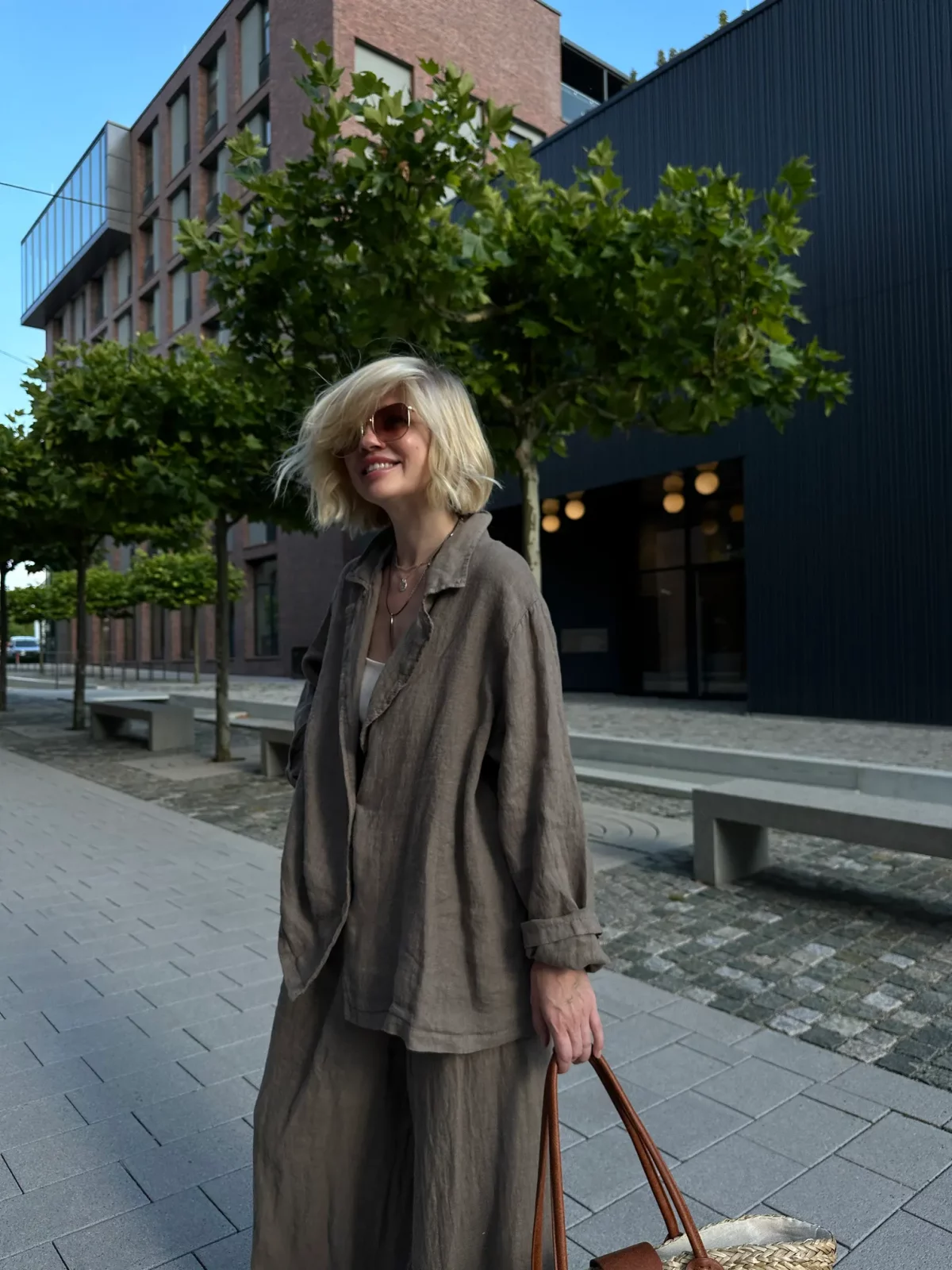 Oversize-Leinenblazer in Cappuccino