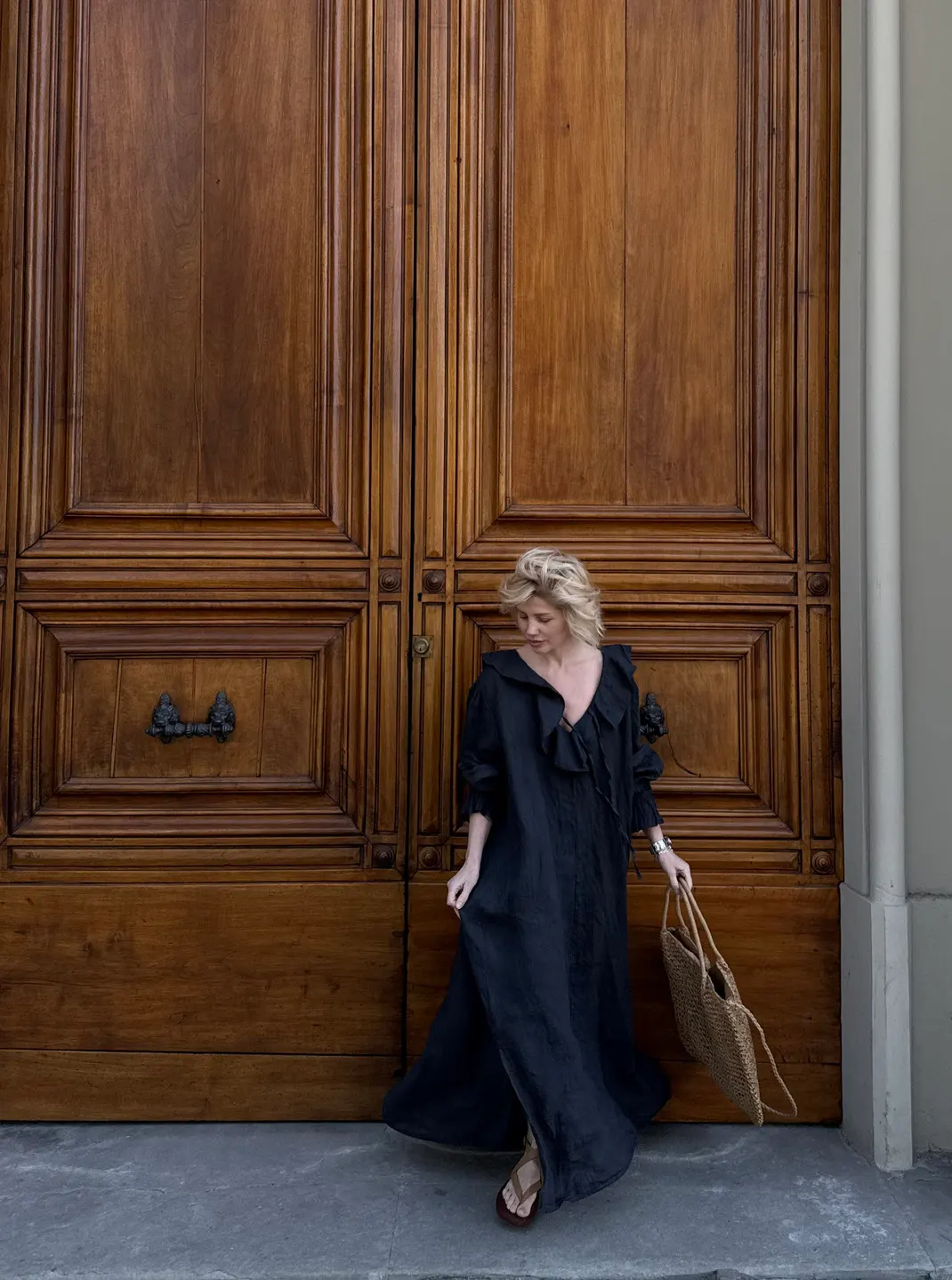 Boho-Leinenkleid in Graphit aus 100 % Leinen