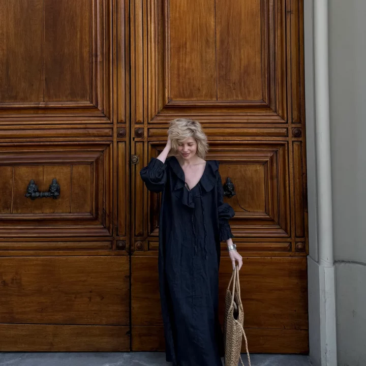 Boho-Leinenkleid in Graphit aus 100 % Leinen