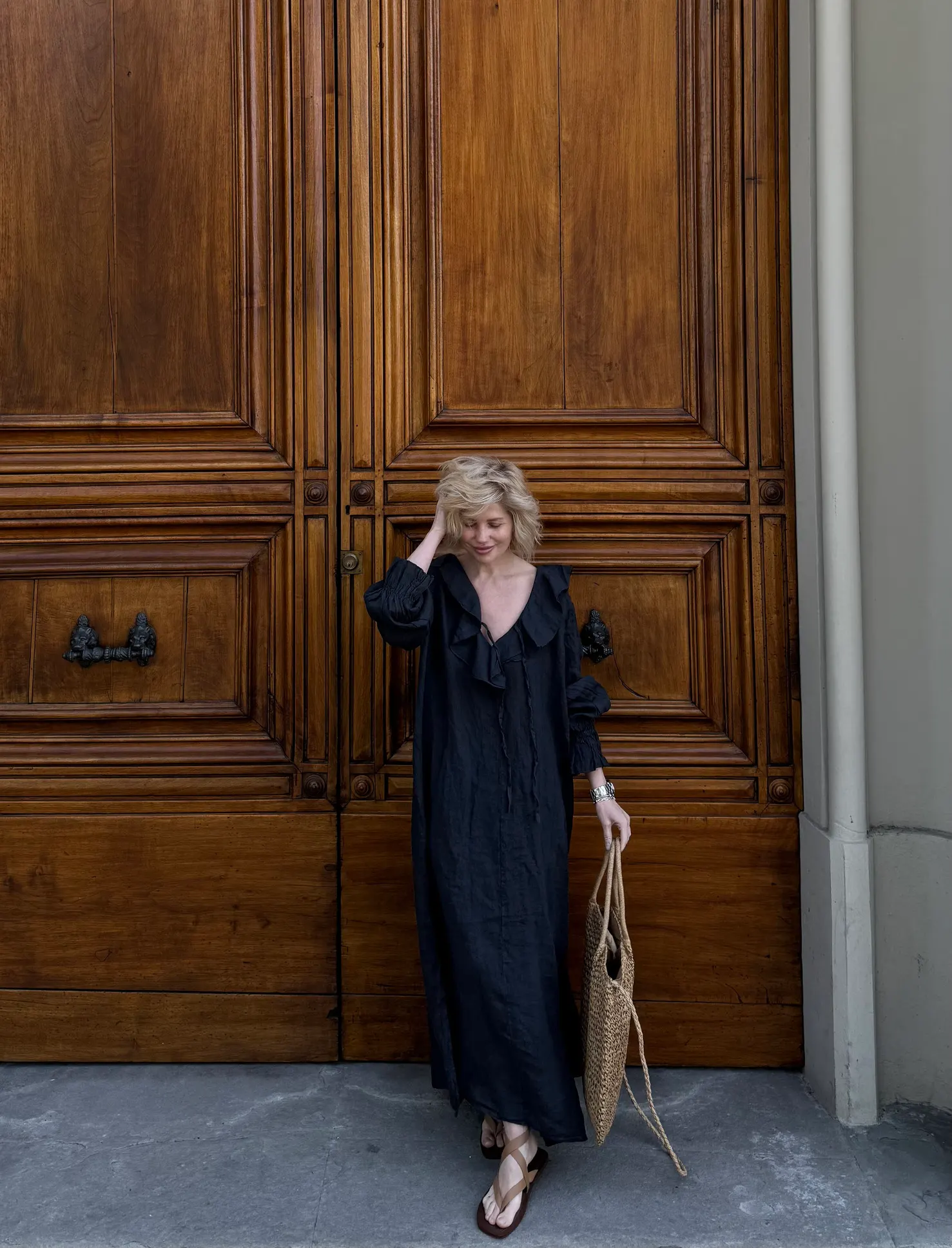 Boho-Leinenkleid in Graphit aus 100 % Leinen