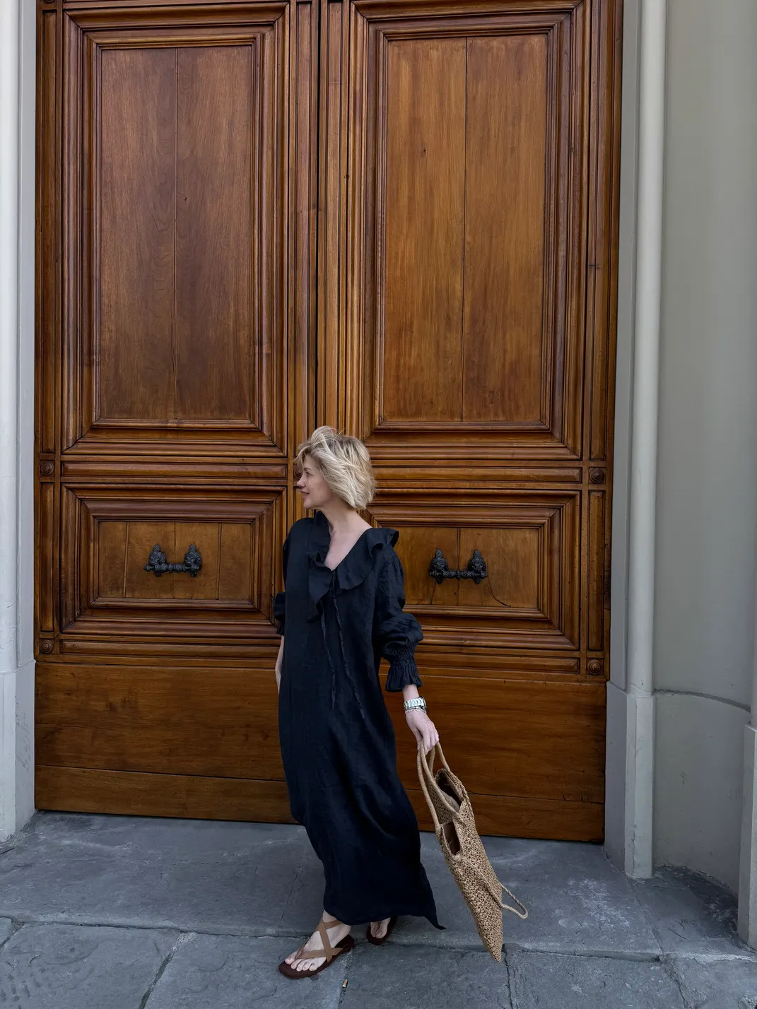 Boho-Leinenkleid in Graphit aus 100 % Leinen
