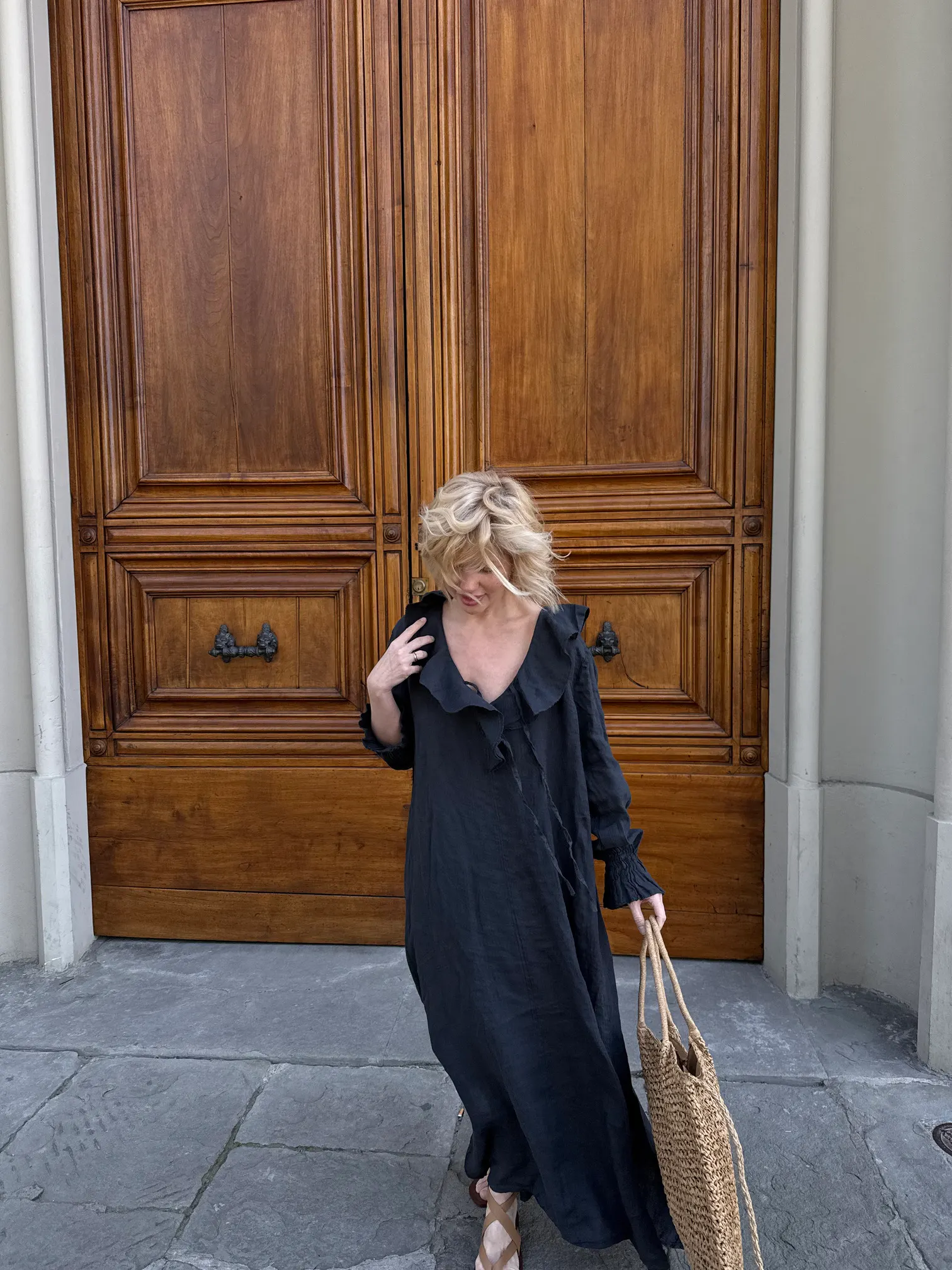 Boho-Leinenkleid in Graphit aus 100 % Leinen