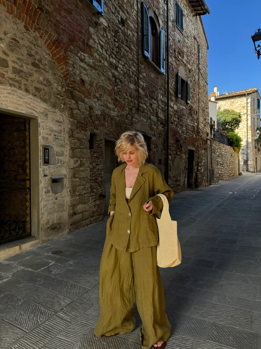 Oversize-Leinenblazer in Senf