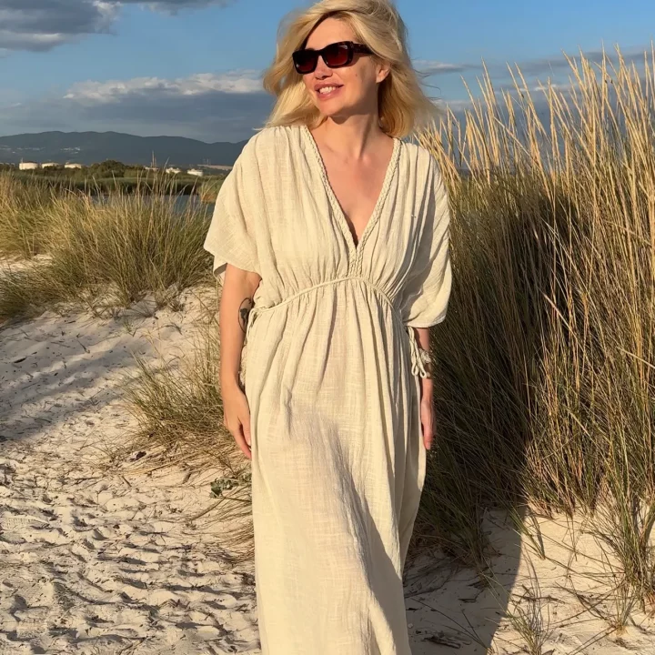 Langes Kleid Greece mit Kordelzug in Beige