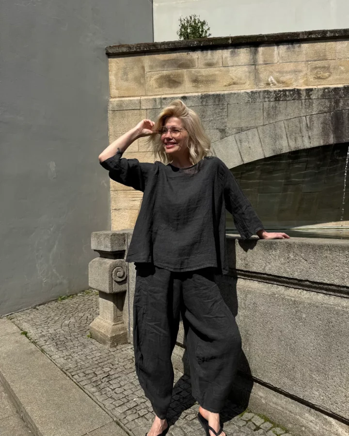 Voluminöse verkürzte Leinenhose Shik – Graphit