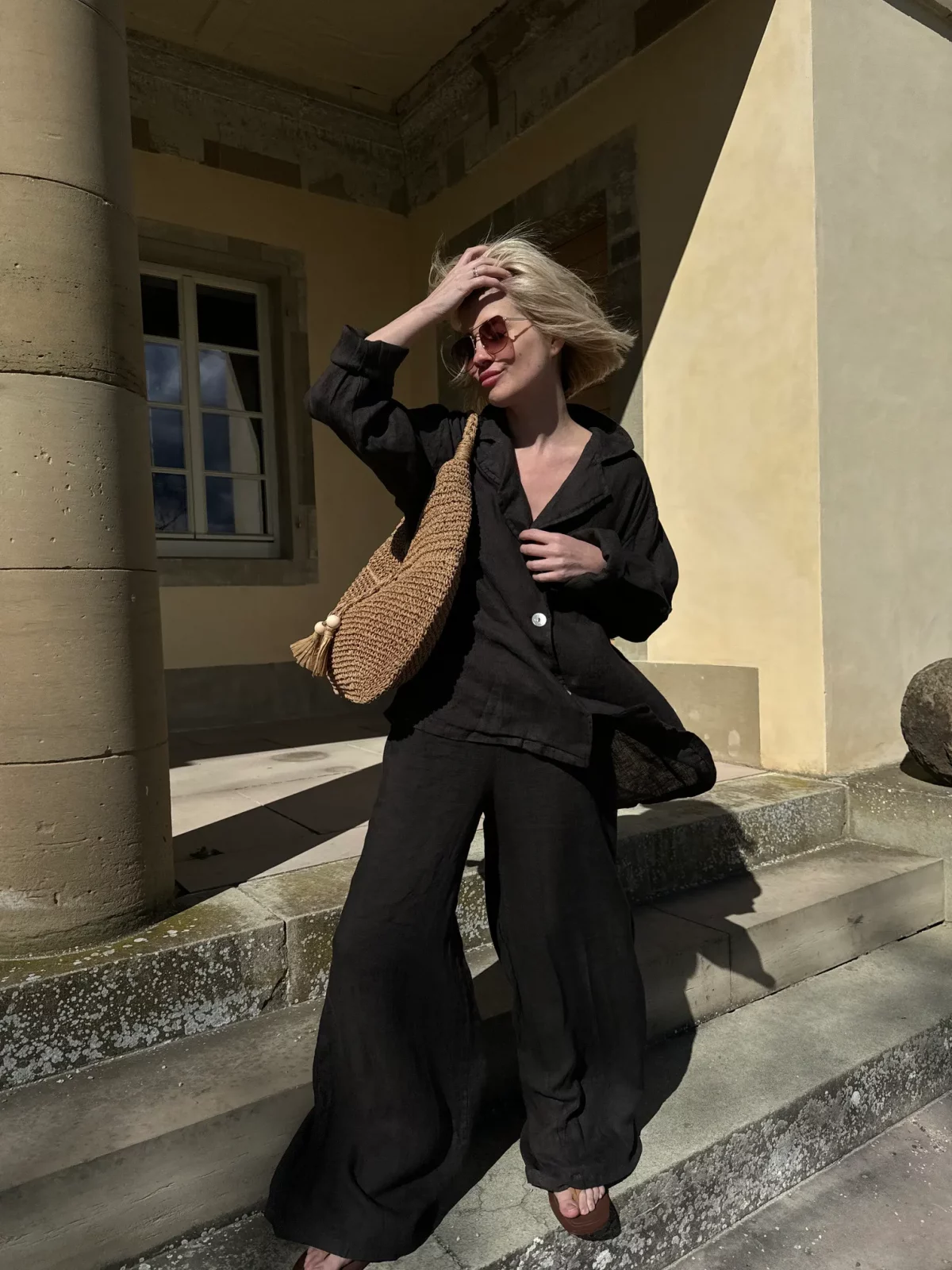 Oversize-Leinenblazer in Graphit