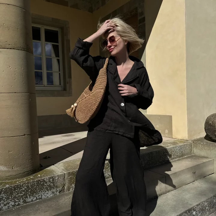 Oversize-Leinenblazer in Graphit