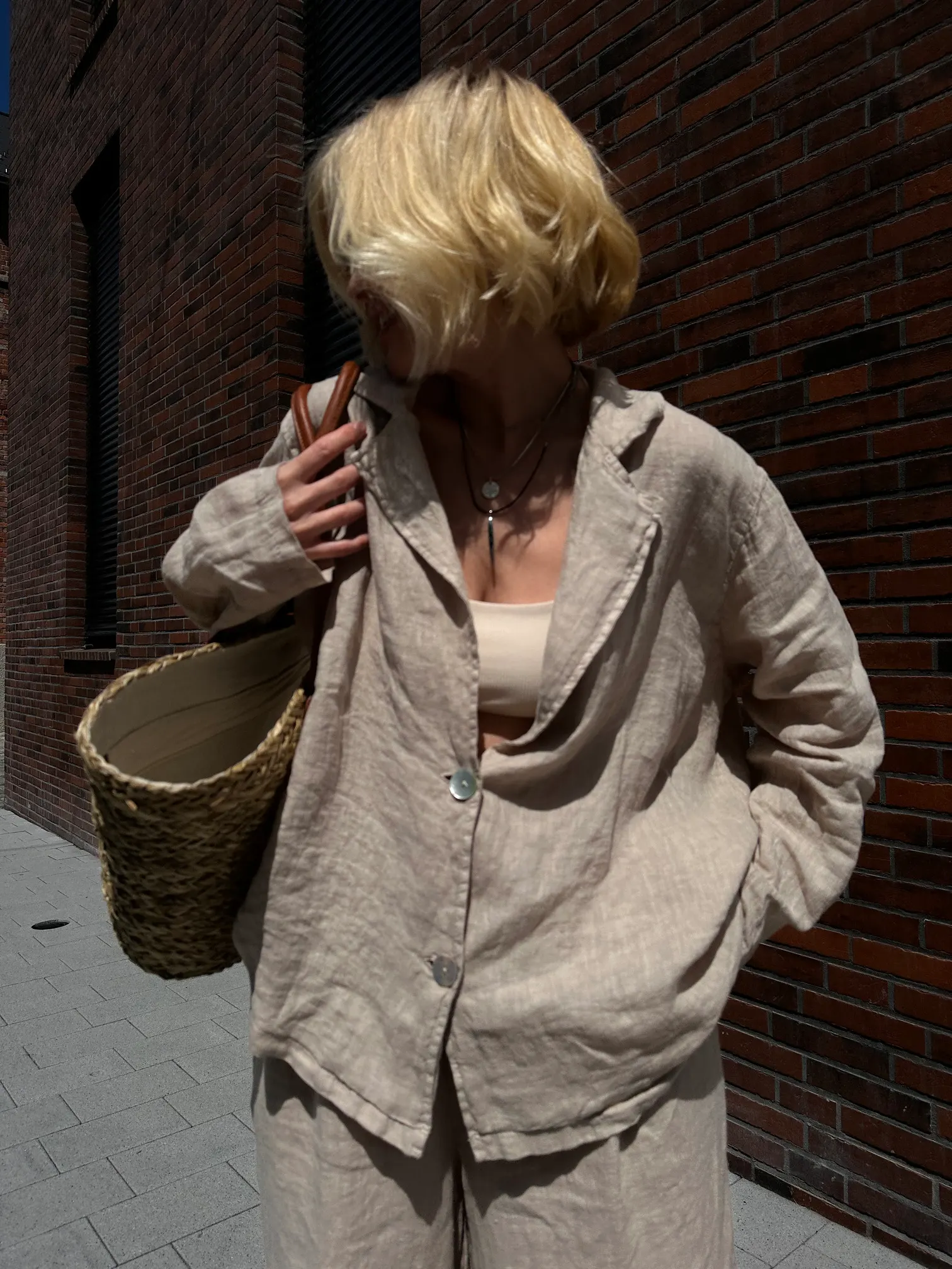 Oversize-Leinenblazer in Beige